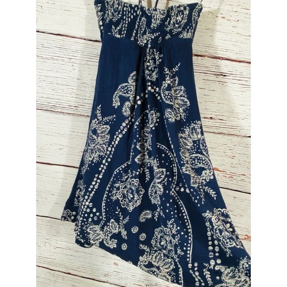 American Eagle Juniors Halter Dress Sz Small Cotton Blue Paisley Handkerchief - Picture 8 of 11